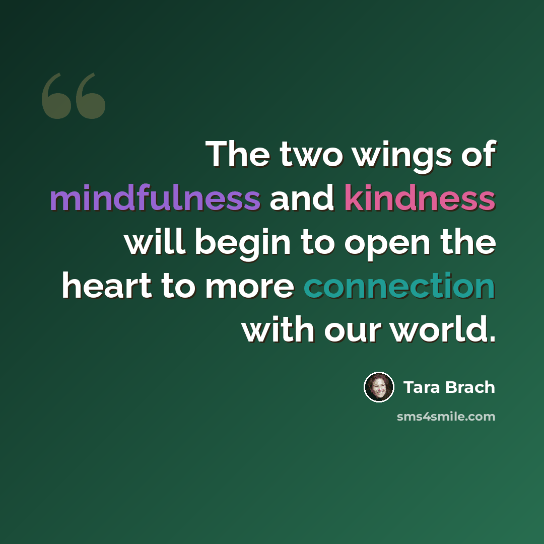 “The two wings of mindfulness and kindness will begin to open the heart to more connection with our world.” quote by Tara Brach