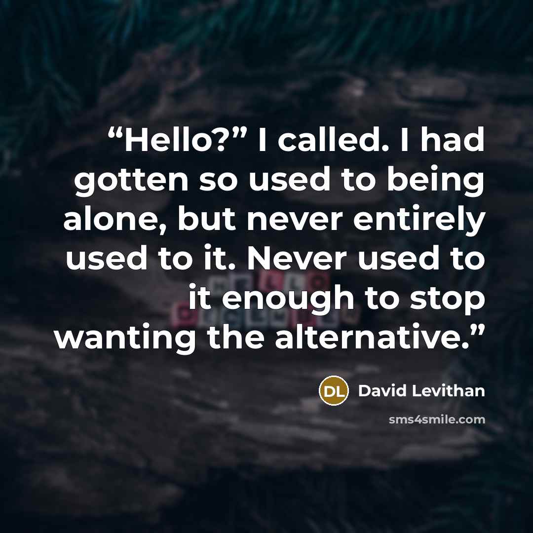 “Hello?” I called. I had gotten so used to being alone, but never entirely used to it. Never used to it enough to stop wanting the alternative.” quote by David Levithan