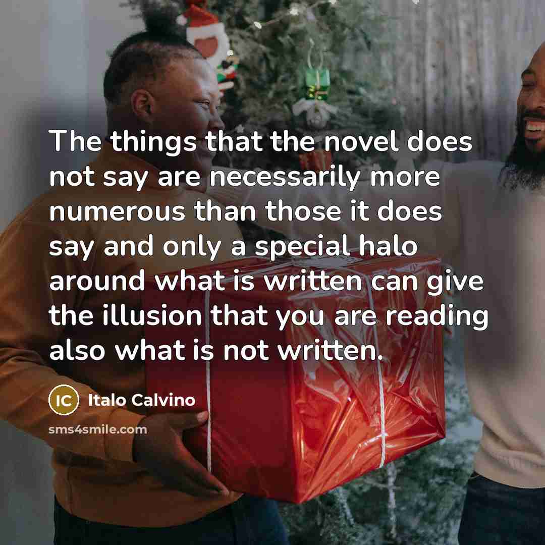 “The things that the novel does not say are necessarily more numerous than those it does say and only a special halo around what is written can give the illusion that you are reading also what is not written.” quote by Italo Calvino