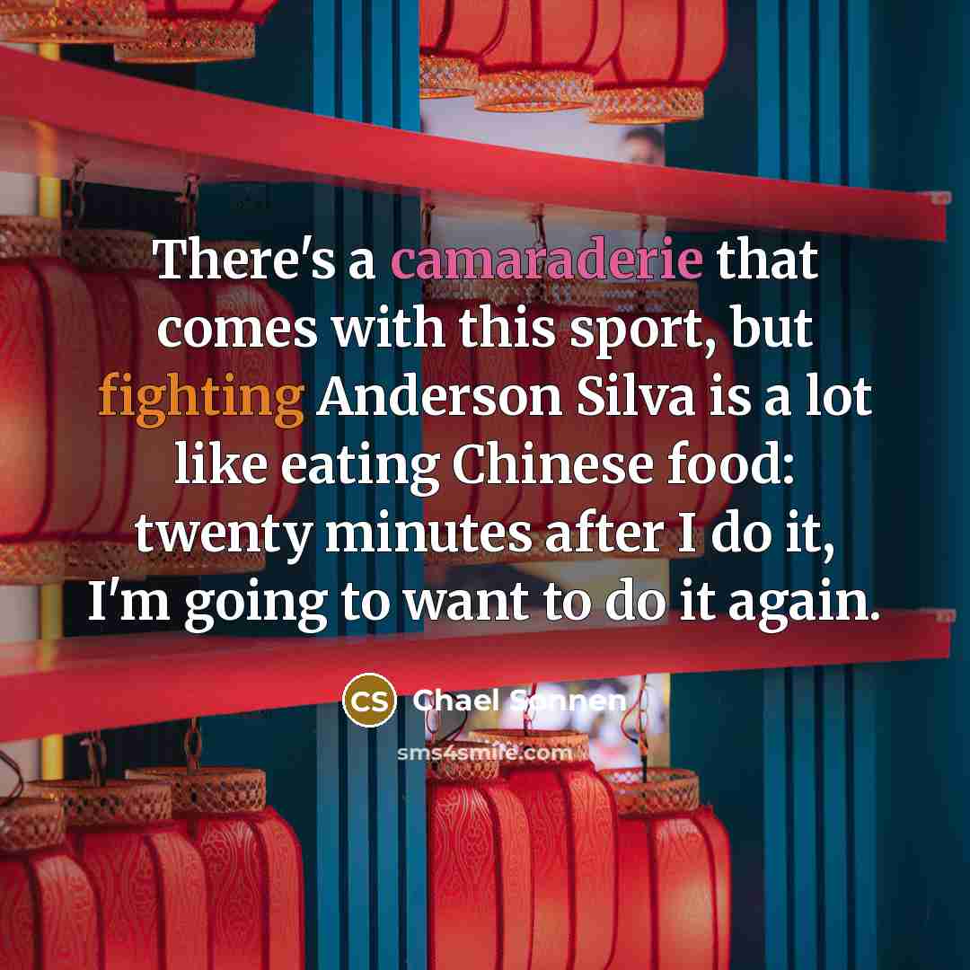 “There's a camaraderie that comes with this sport, but fighting Anderson Silva is a lot like eating Chinese food: twenty minutes after I do it, I'm going to want to do it again.” quote by Chael Sonnen