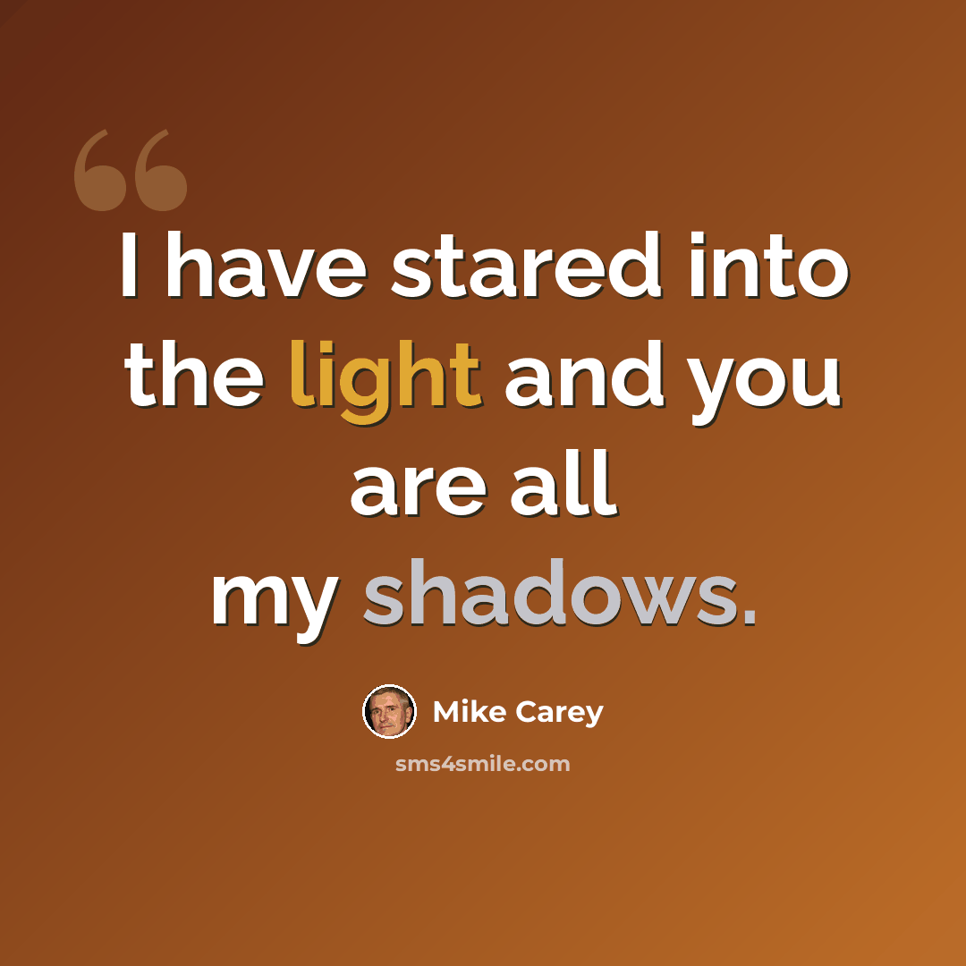 “I have stared into the light and you are all my shadows.” quote by Mike Carey