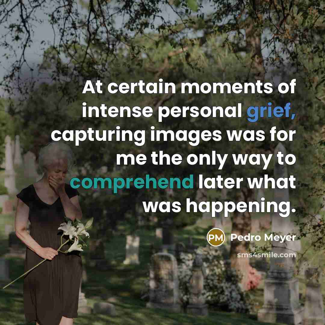 “At certain moments of intense personal grief, capturing images was for me the only way to comprehend later what was happening.” quote by Pedro Meyer