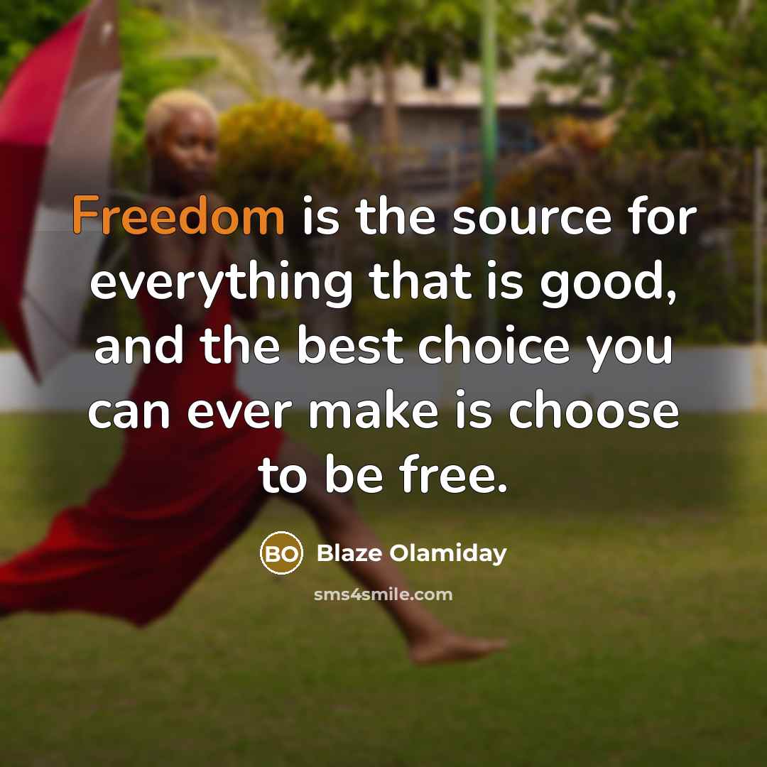 “Freedom is the source for everything that is good, and the best choice you can ever make is choose to be free.” quote by Blaze Olamiday