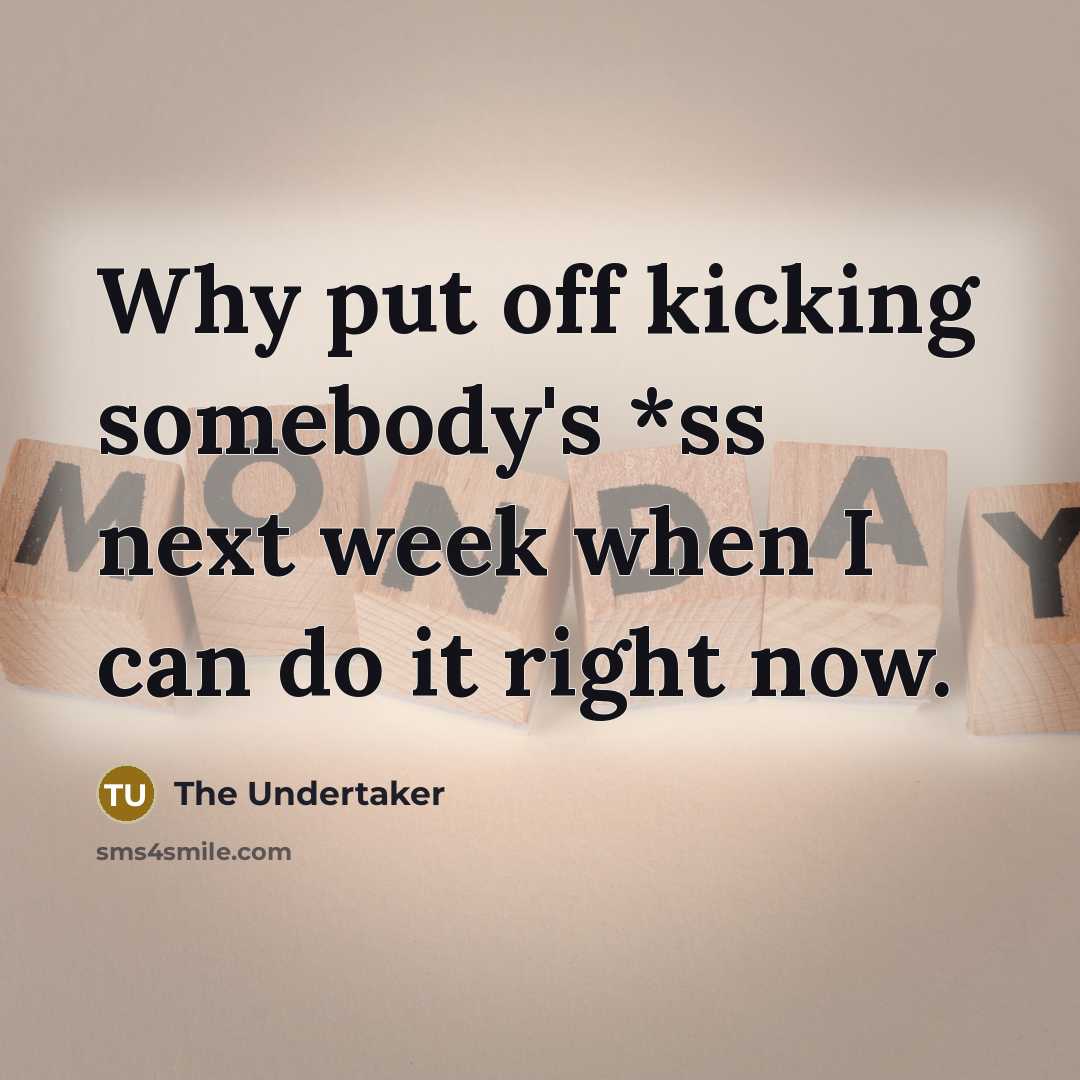 “Why put off kicking somebody's *ss next week when I can do it right now.” quote by The Undertaker