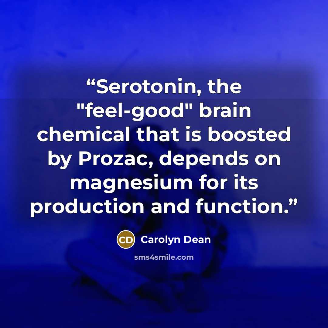 “Serotonin, the "feel-good" brain chemical that is boosted by Prozac, depends on magnesium for its production and function.” quote by Carolyn Dean
