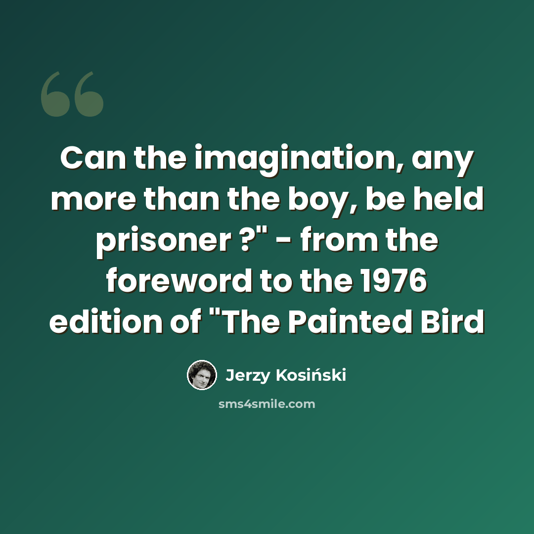 “Can the imagination, any more than the boy, be held prisoner ?" - from the foreword to the 1976 edition of "The Painted Bird” quote by Jerzy Kosinski