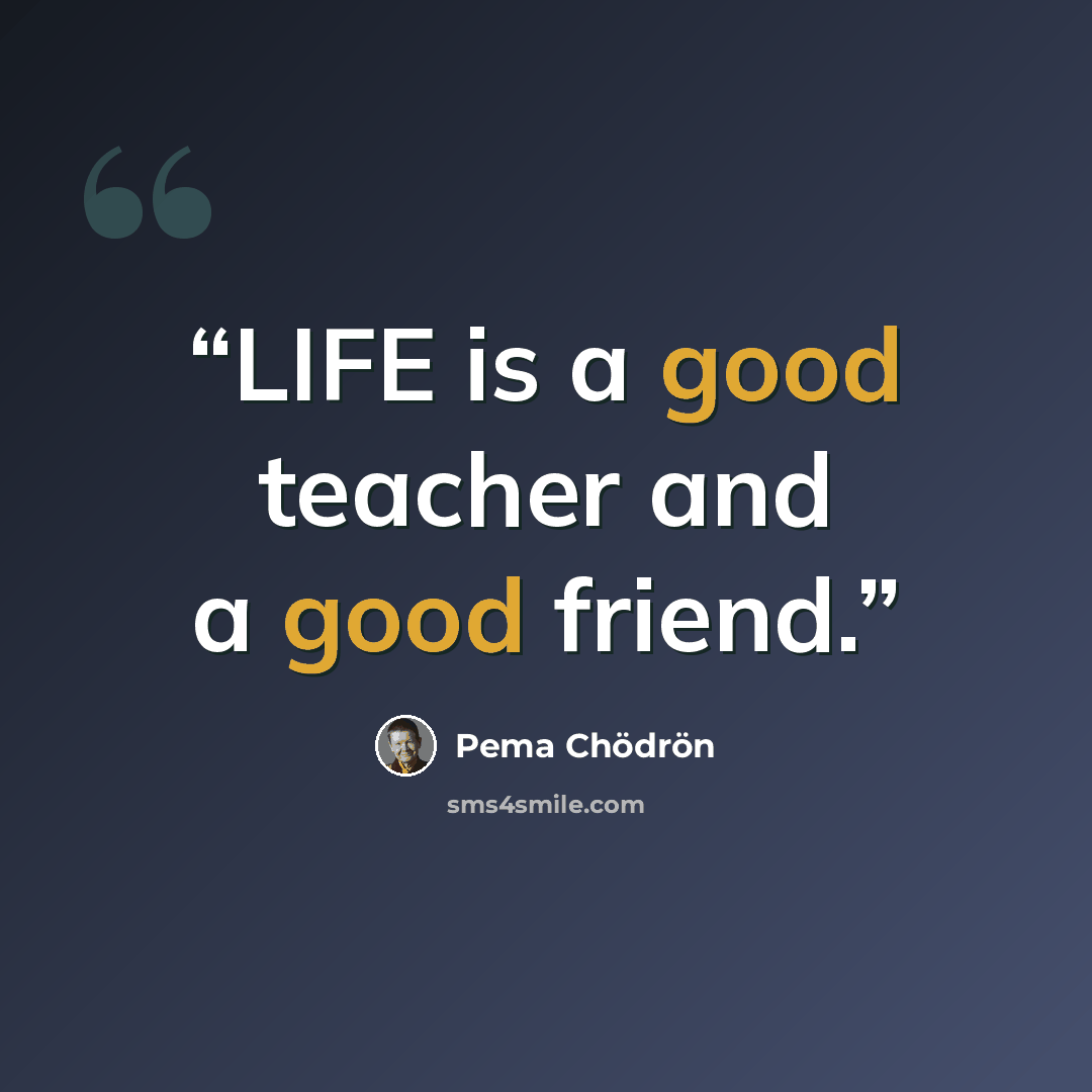 “LIFE is a good teacher and a good friend.” quote by Pema Chödrön