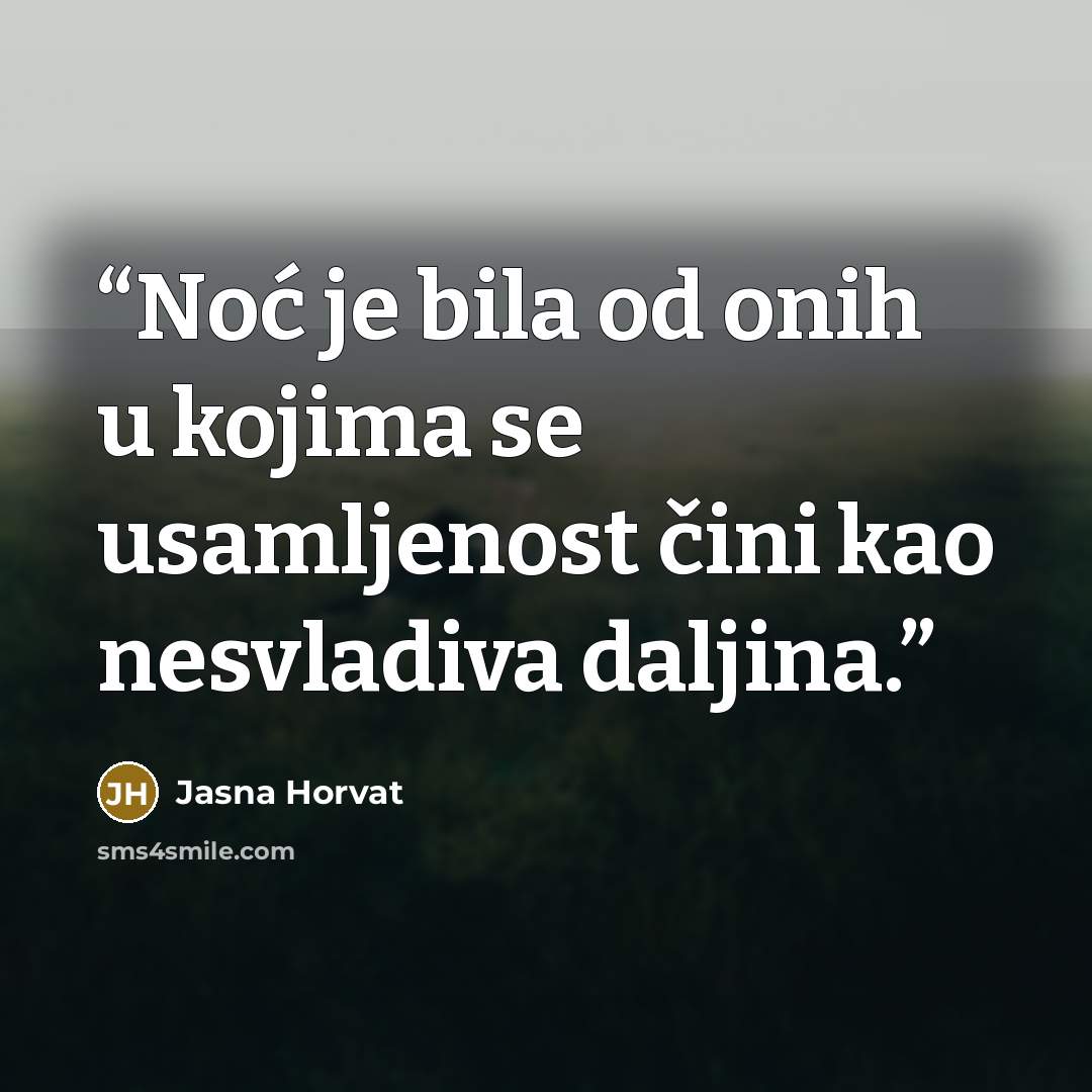 “Noć je bila od onih u kojima se usamljenost čini kao nesvladiva daljina.” quote by Jasna Horvat