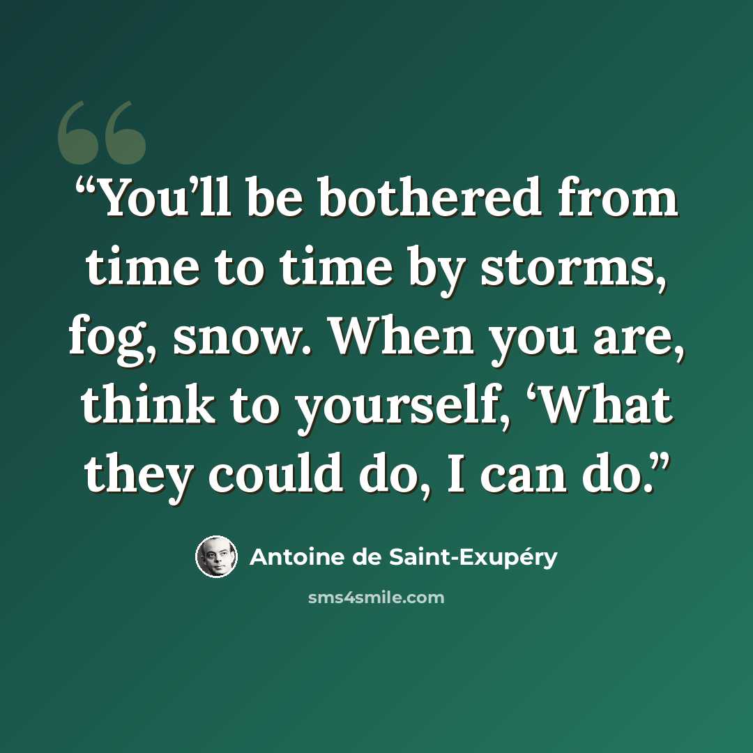 “You’ll be bothered from time to time by storms, fog, snow. When you are, think to yourself, ‘What they could do, I can do.” quote by Antoine de Saint-Exupéry