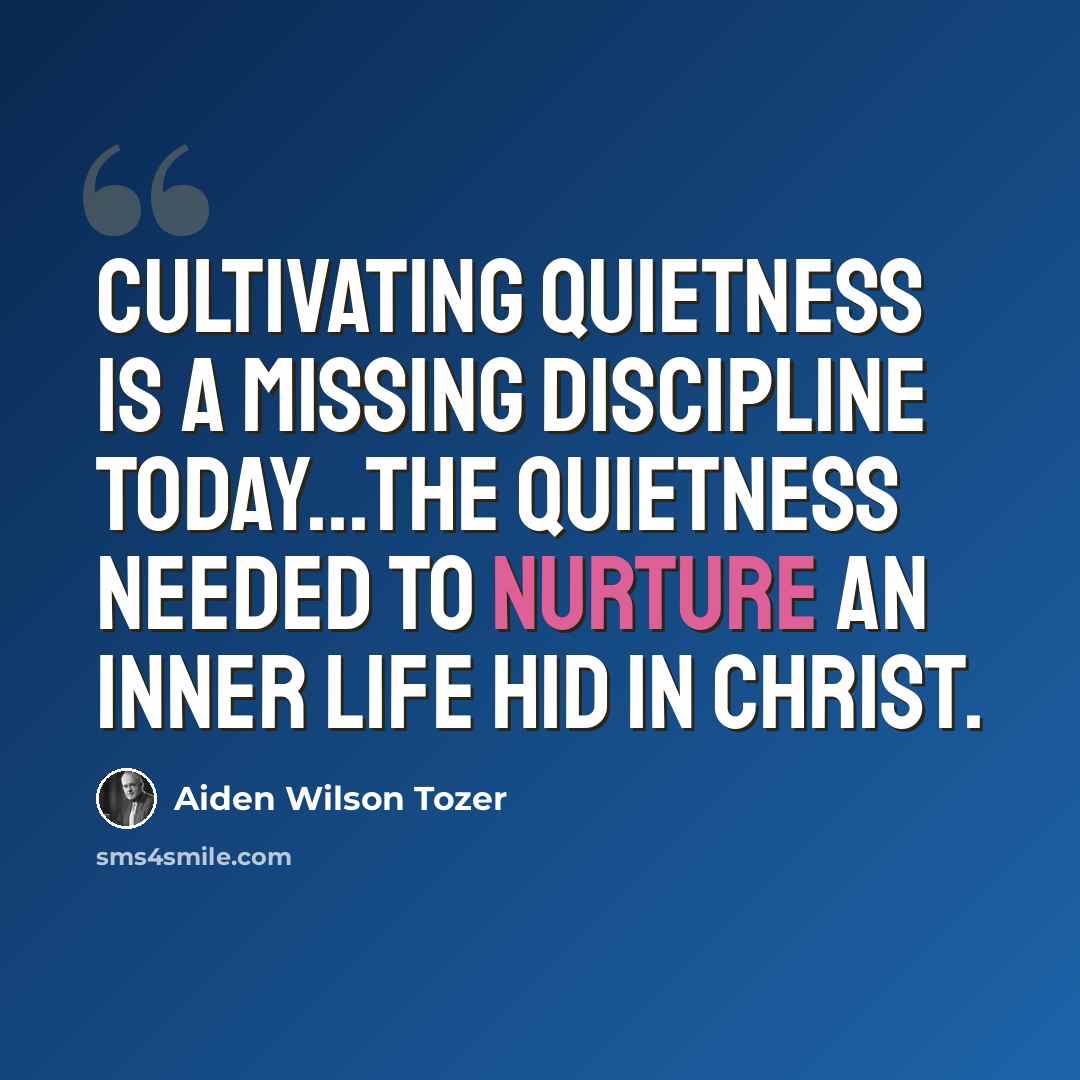 “Cultivating quietness is a missing discipline today...the quietness needed to nurture an inner life hid in Christ.” quote by Aiden Wilson Tozer
