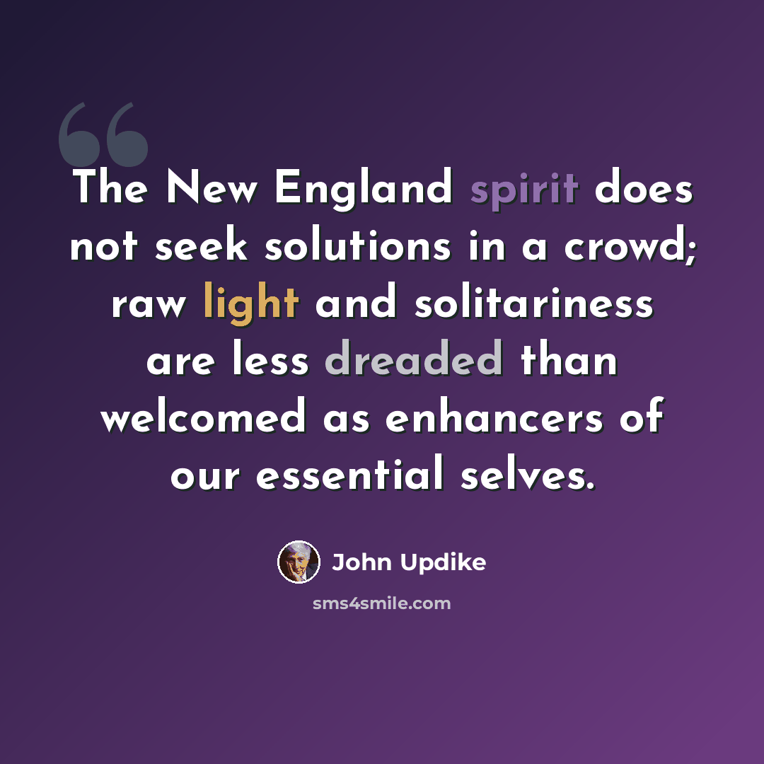 “The New England spirit does not seek solutions in a crowd; raw light and solitariness are less dreaded than welcomed as enhancers of our essential selves.” quote by John Updike