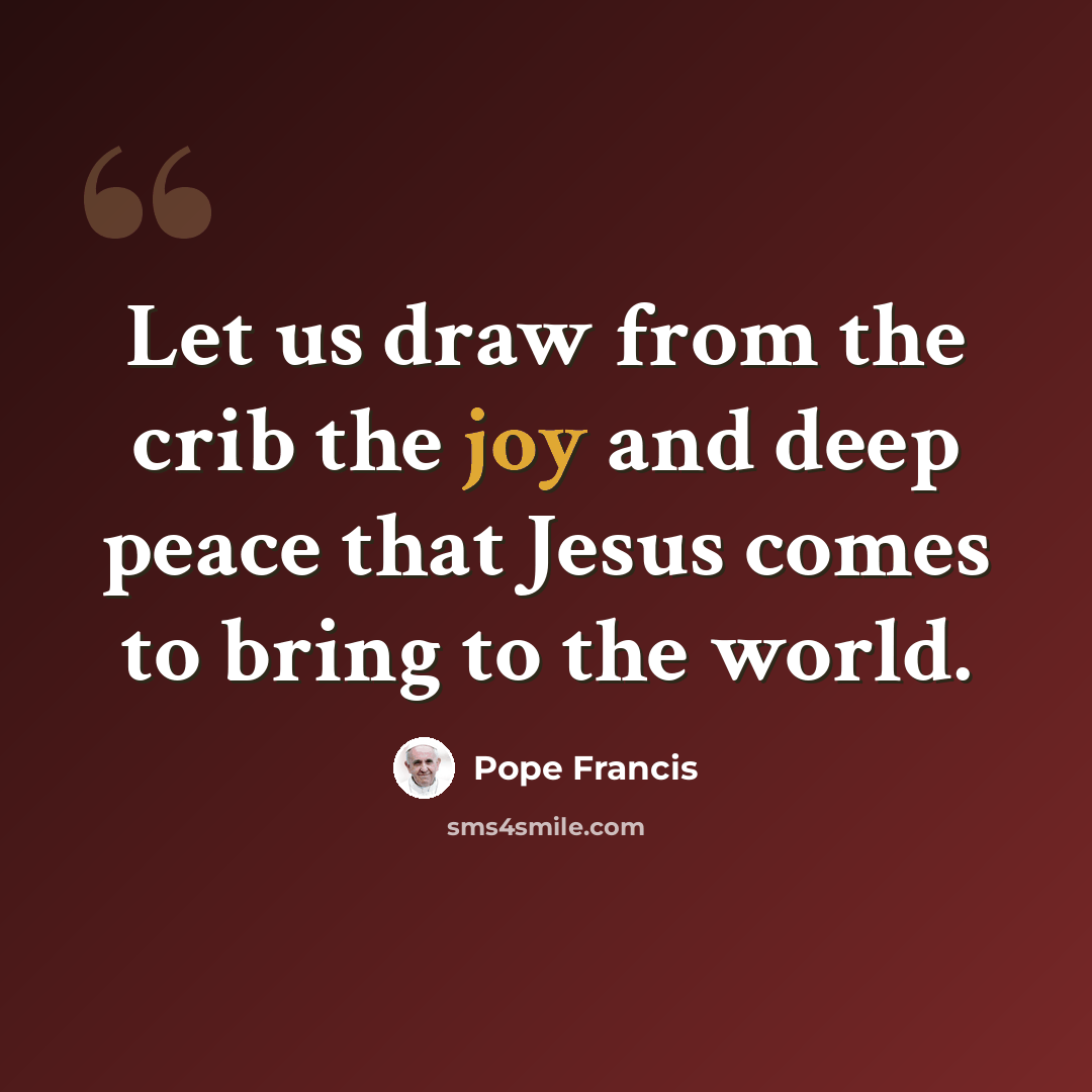 “Let us draw from the crib the joy and deep peace that Jesus comes to bring to the world.” quote by Pope Francis