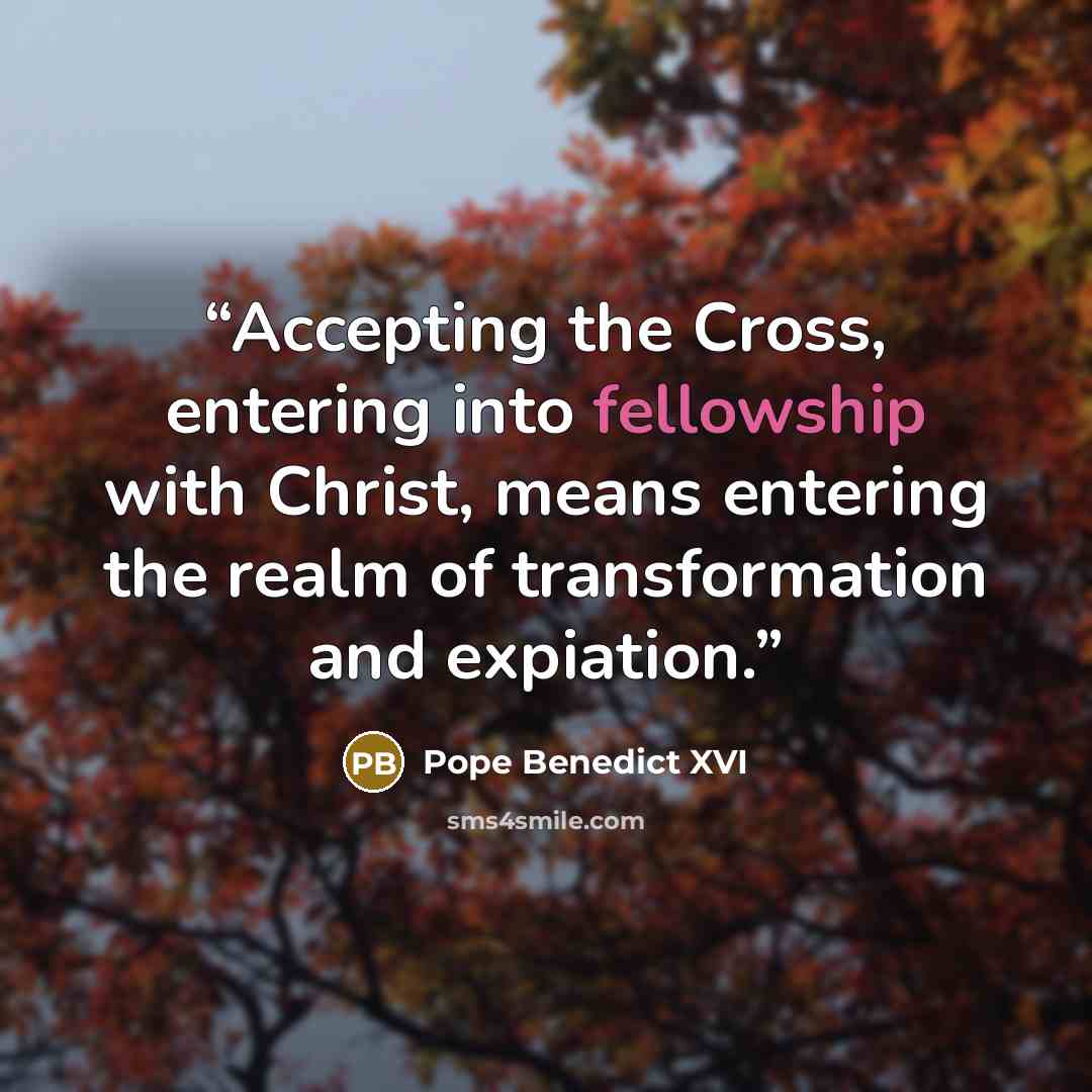 “Accepting the Cross, entering into fellowship with Christ, means entering the realm of transformation and expiation.” quote by Pope Benedict XVI