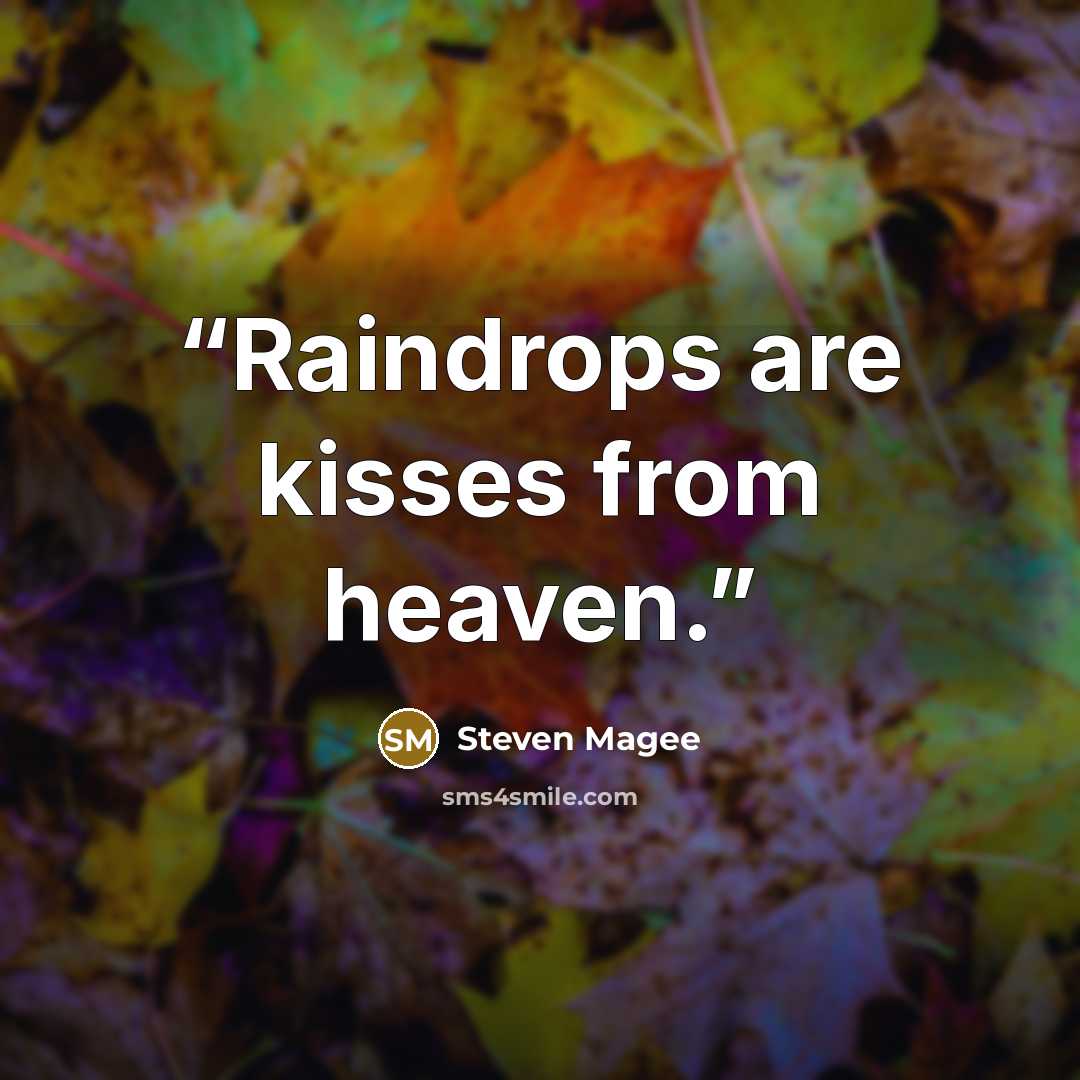 “Raindrops are kisses from heaven.” quote by Steven Magee