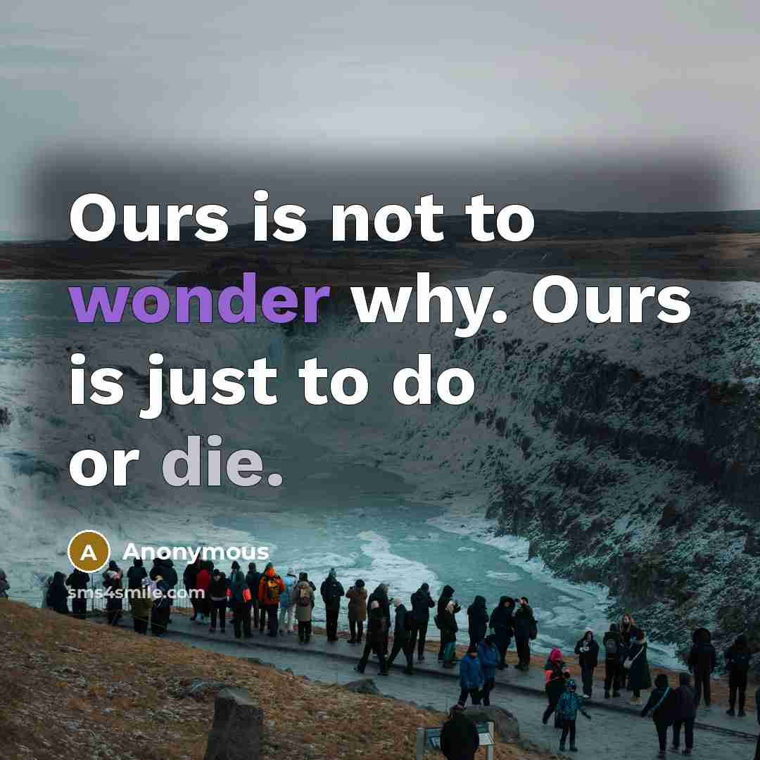 “Ours is not to wonder why. Ours is just to do or die.” quote by Anonymous