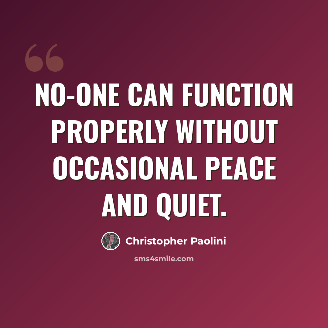 “No-one can function properly without occasional peace and quiet.” quote by Christopher Paolini