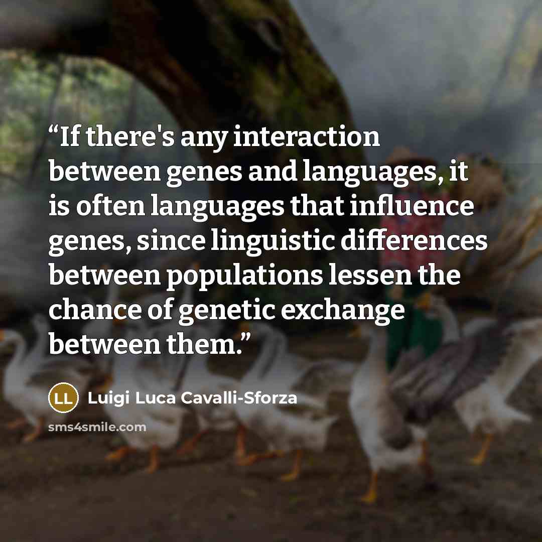 “If there's any interaction between genes and languages, it is often languages that influence genes, since linguistic differences between populations lessen the chance of genetic exchange between them.” quote by Luigi Luca Cavalli-Sforza