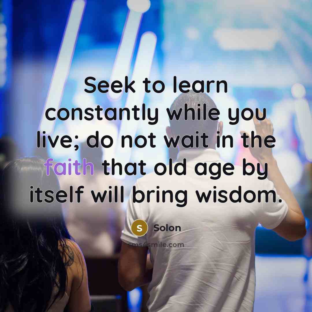 “Seek to learn constantly while you live; do not wait in the faith that old age by itself will bring wisdom.” quote by Solon