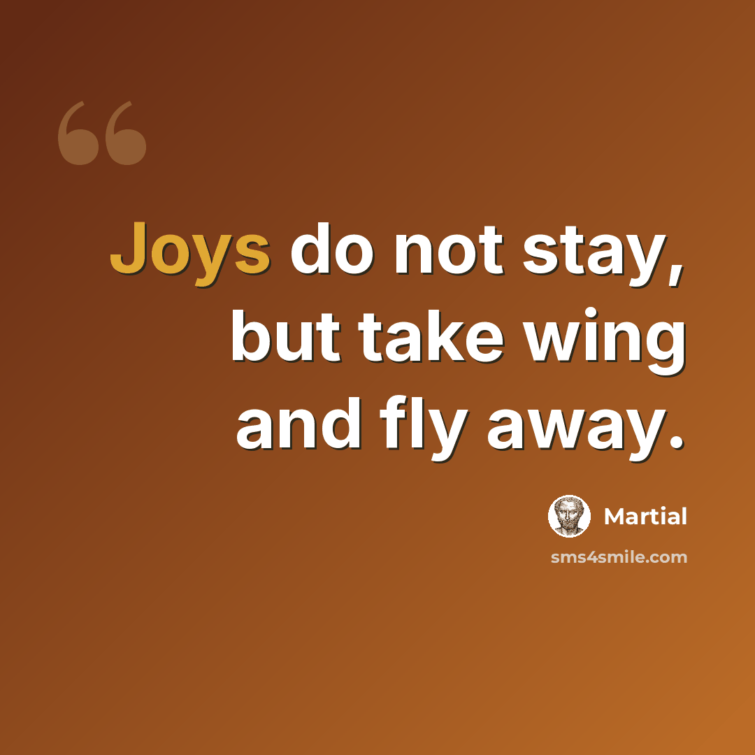 “Joys do not stay, but take wing and fly away.” quote by Martial