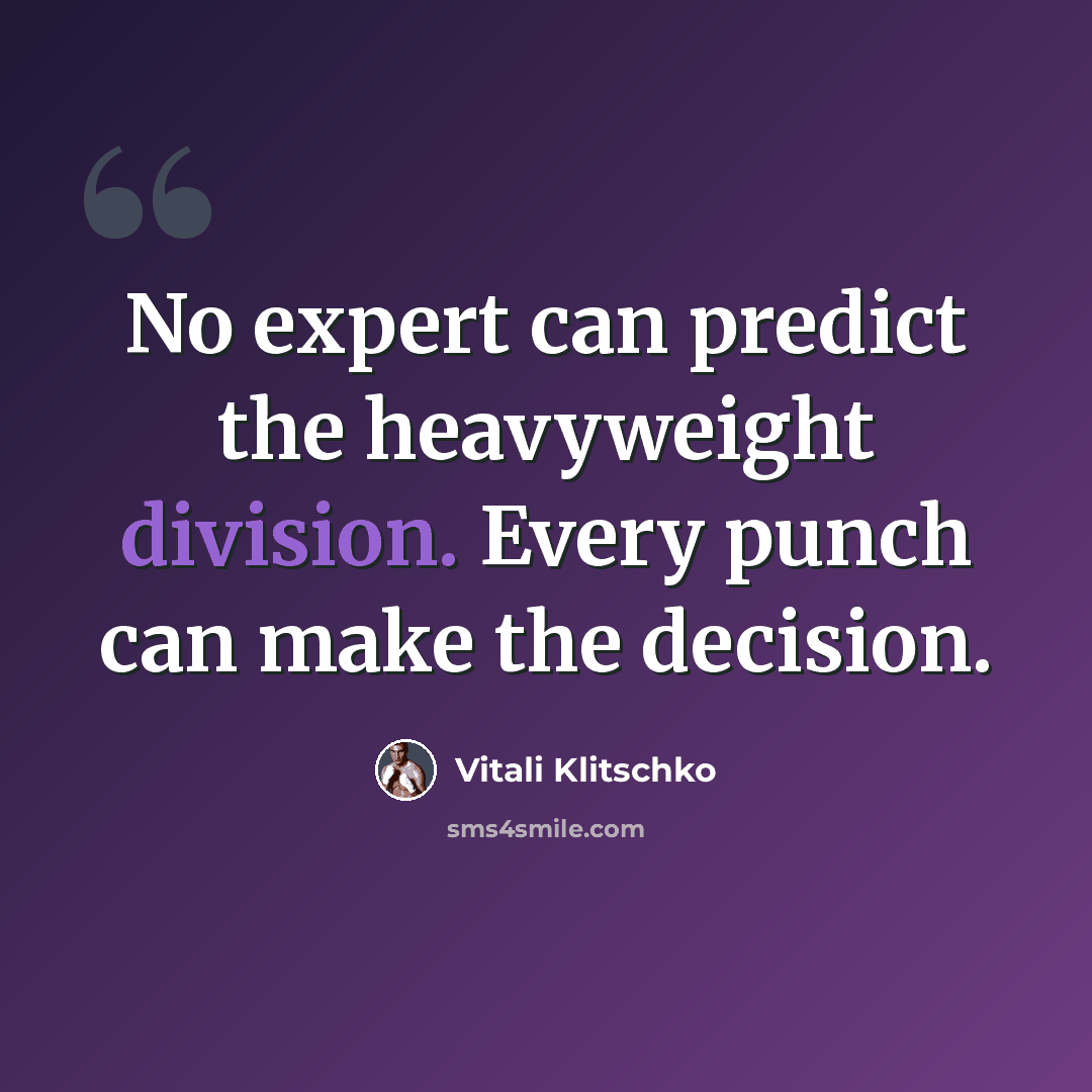 “No expert can predict the heavyweight division. Every punch can make the decision.” quote by Vitali Klitschko