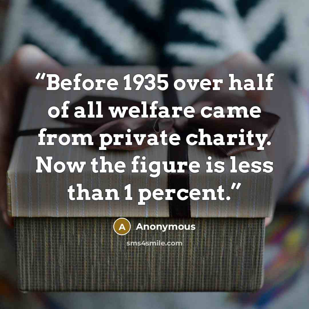 “Before 1935 over half of all welfare came from private charity. Now the figure is less than 1 percent.” quote by Anonymous