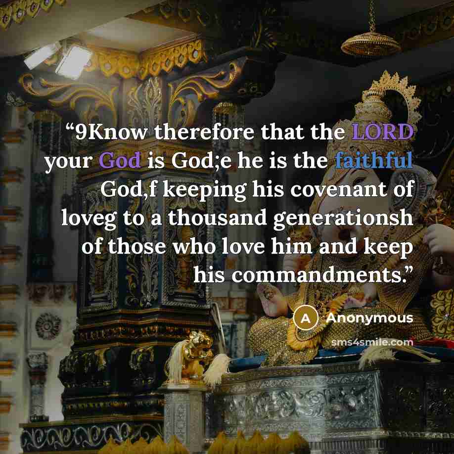 “9Know therefore that the LORD your God is God;e he is the faithful God,f keeping his covenant of loveg to a thousand generationsh of those who love him and keep his commandments.” quote by Anonymous
