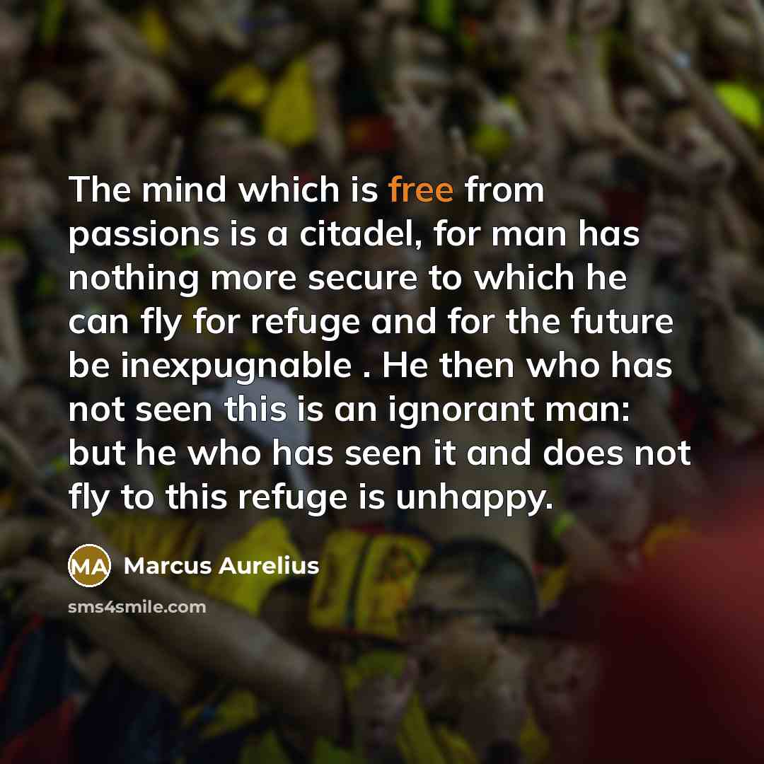 “The mind which is free from passions is a citadel, for man has nothing more secure to which he can fly for refuge and for the future be inexpugnable . He then who has not seen this is an ignorant man: but he who has seen it and does not fly to this refuge is unhappy.” quote by Marcus Aurelius