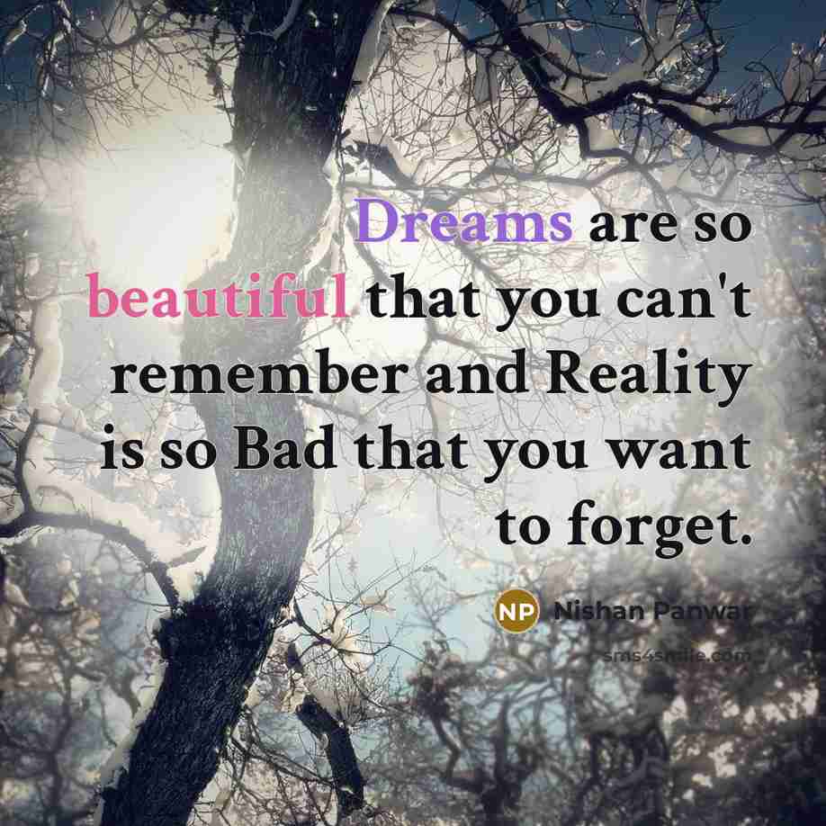 “Dreams are so beautiful that you can't remember and Reality is so Bad that you want to forget.” quote by Nishan Panwar
