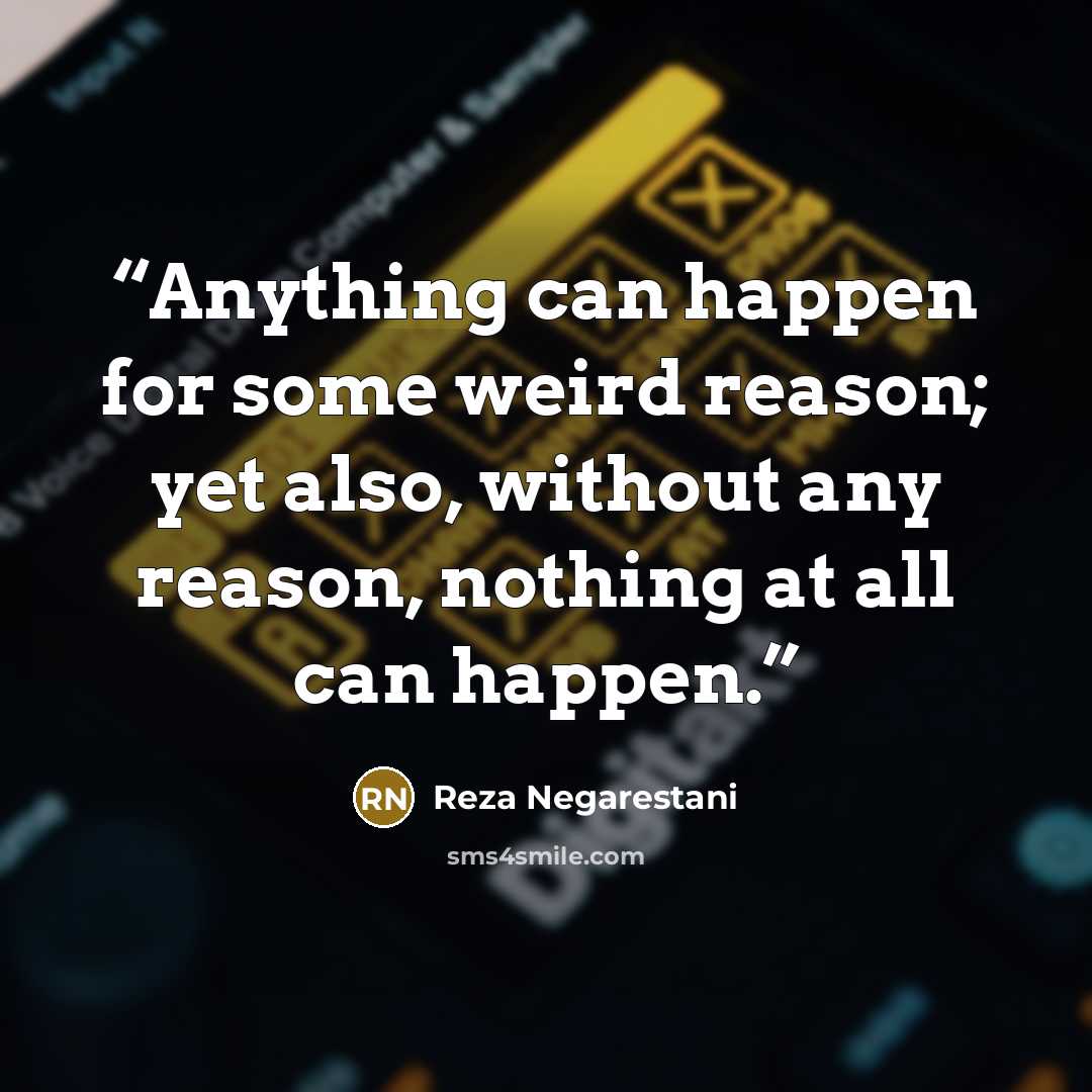 “Anything can happen for some weird reason; yet also, without any reason, nothing at all can happen.” quote by Reza Negarestani