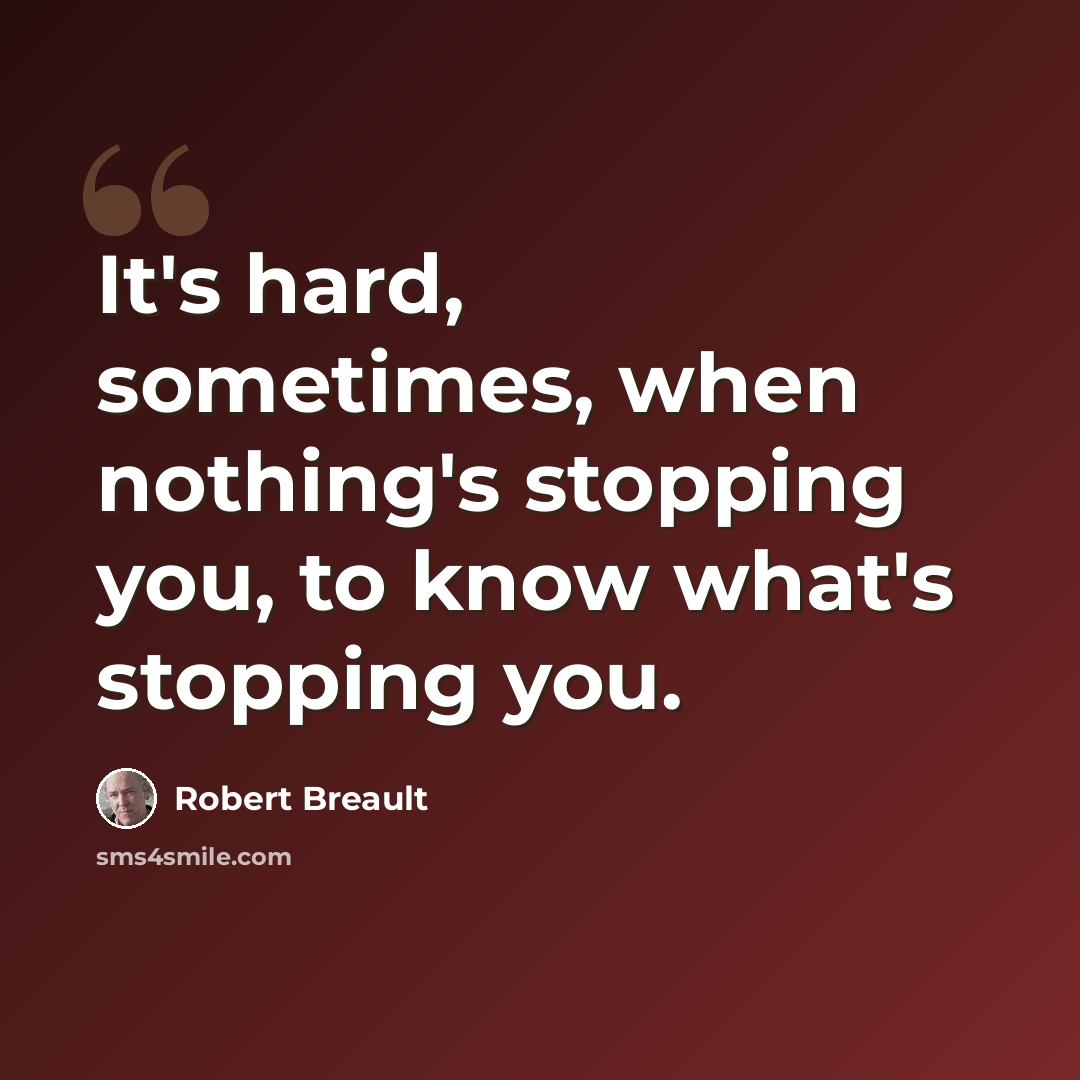 “It's hard, sometimes, when nothing's stopping you, to know what's stopping you.” quote by Robert Breault
