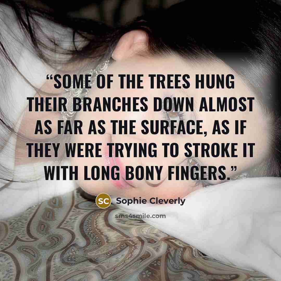 “Some of the trees hung their branches down almost as far as the surface, as if they were trying to stroke it with long bony fingers.” quote by Sophie Cleverly