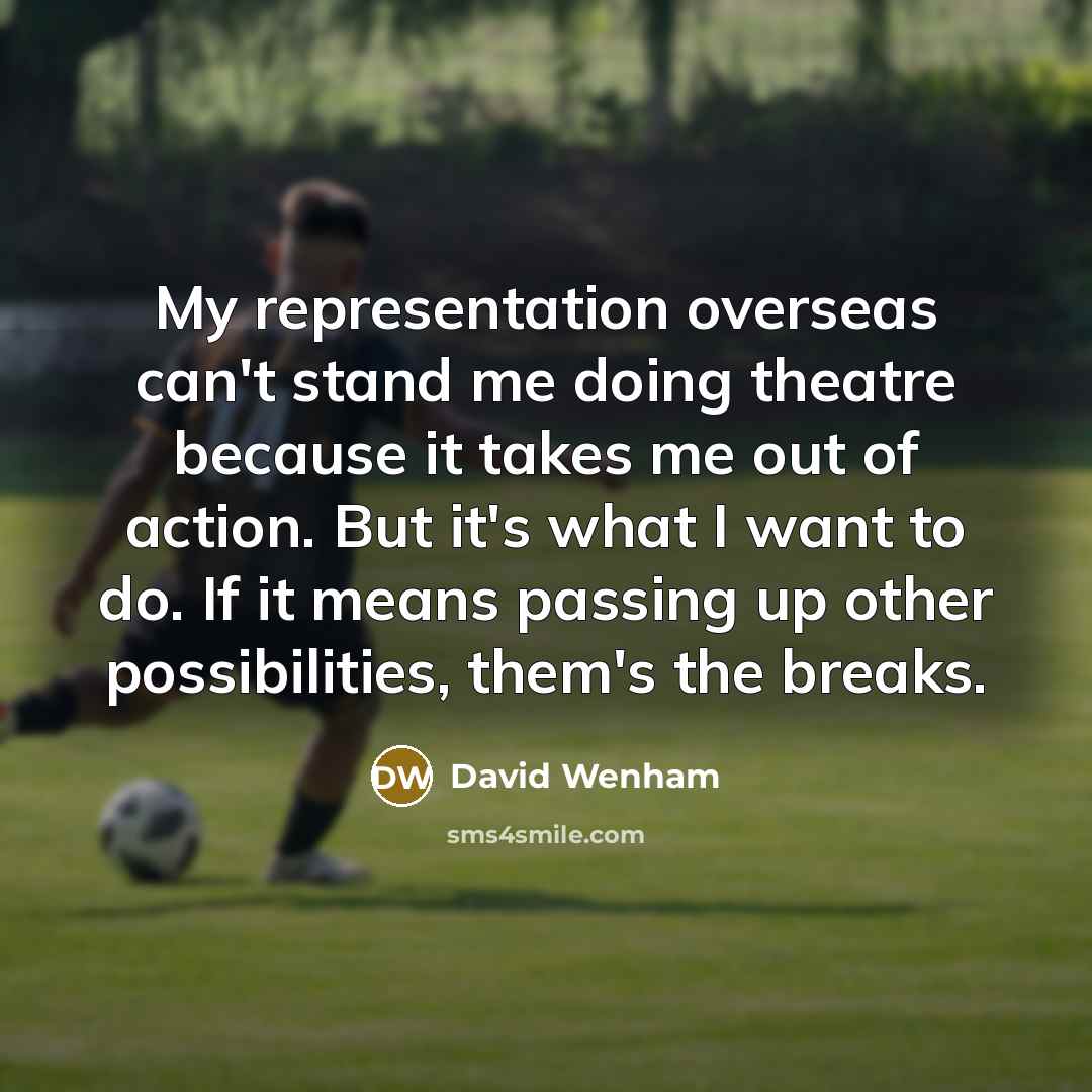 “My representation overseas can't stand me doing theatre because it takes me out of action. But it's what I want to do. If it means passing up other possibilities, them's the breaks.” quote by David Wenham