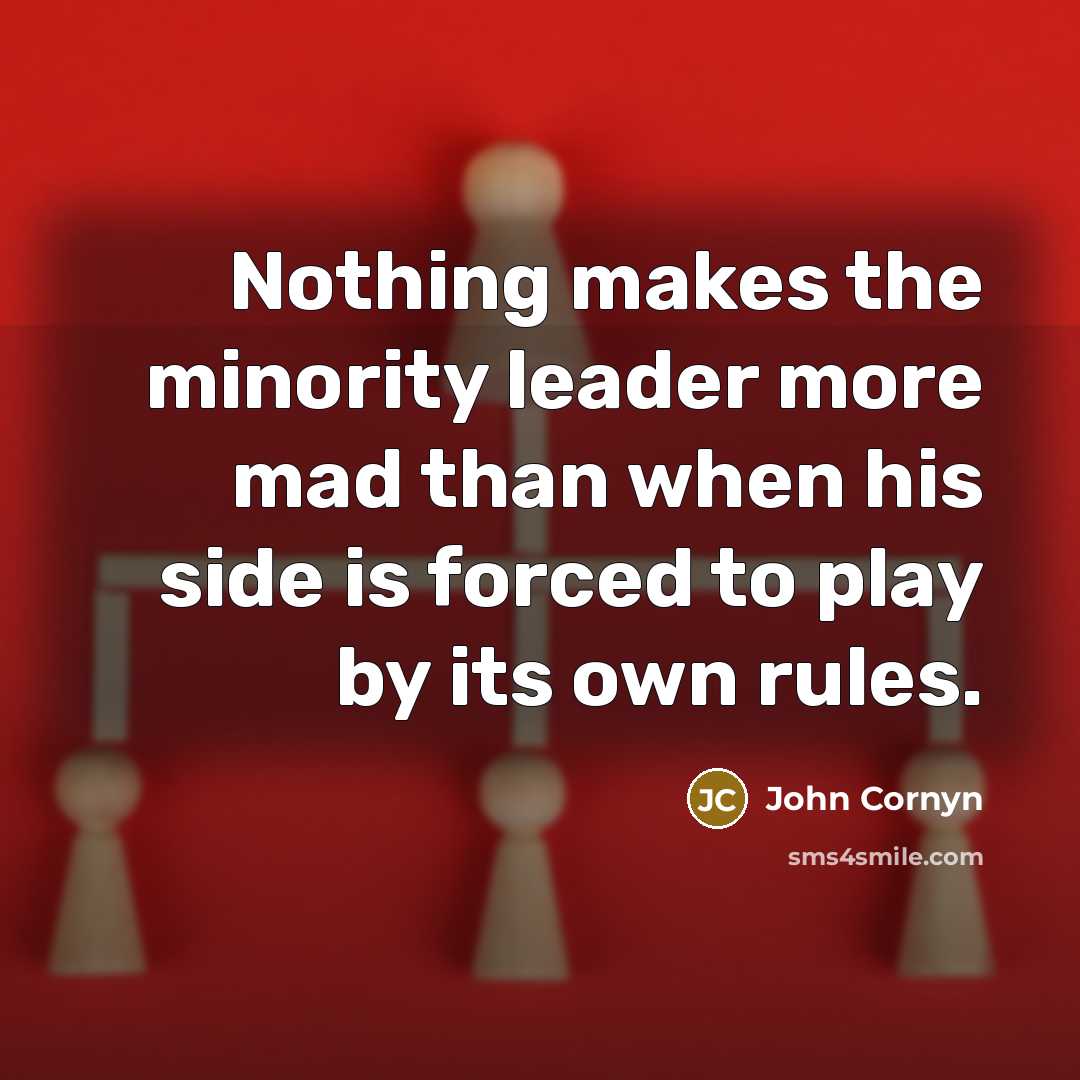 “Nothing makes the minority leader more mad than when his side is forced to play by its own rules.” quote by John Cornyn