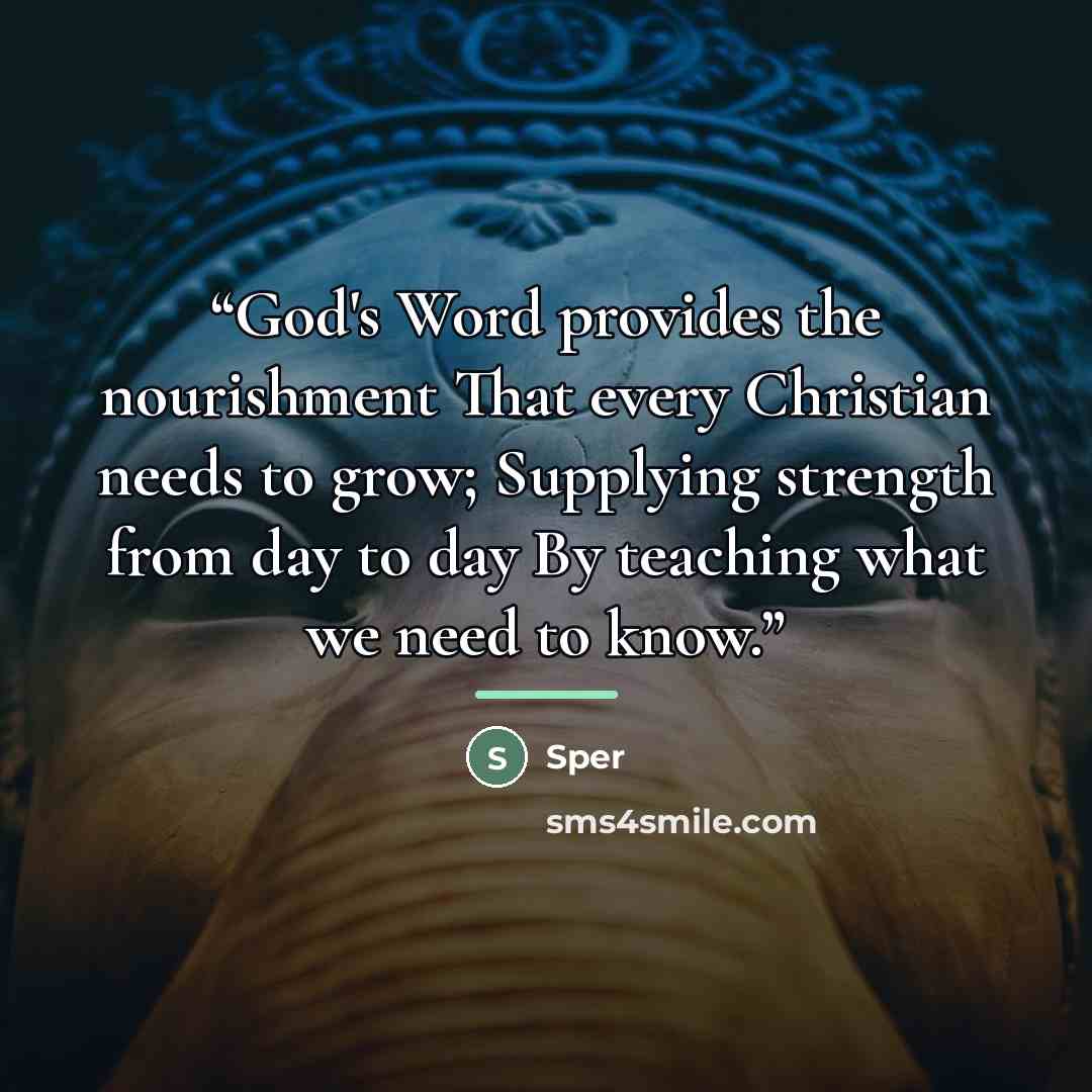 “God's Word provides the nourishment That every Christian needs to grow; Supplying strength from day to day By teaching what we need to know.” quote by Sper