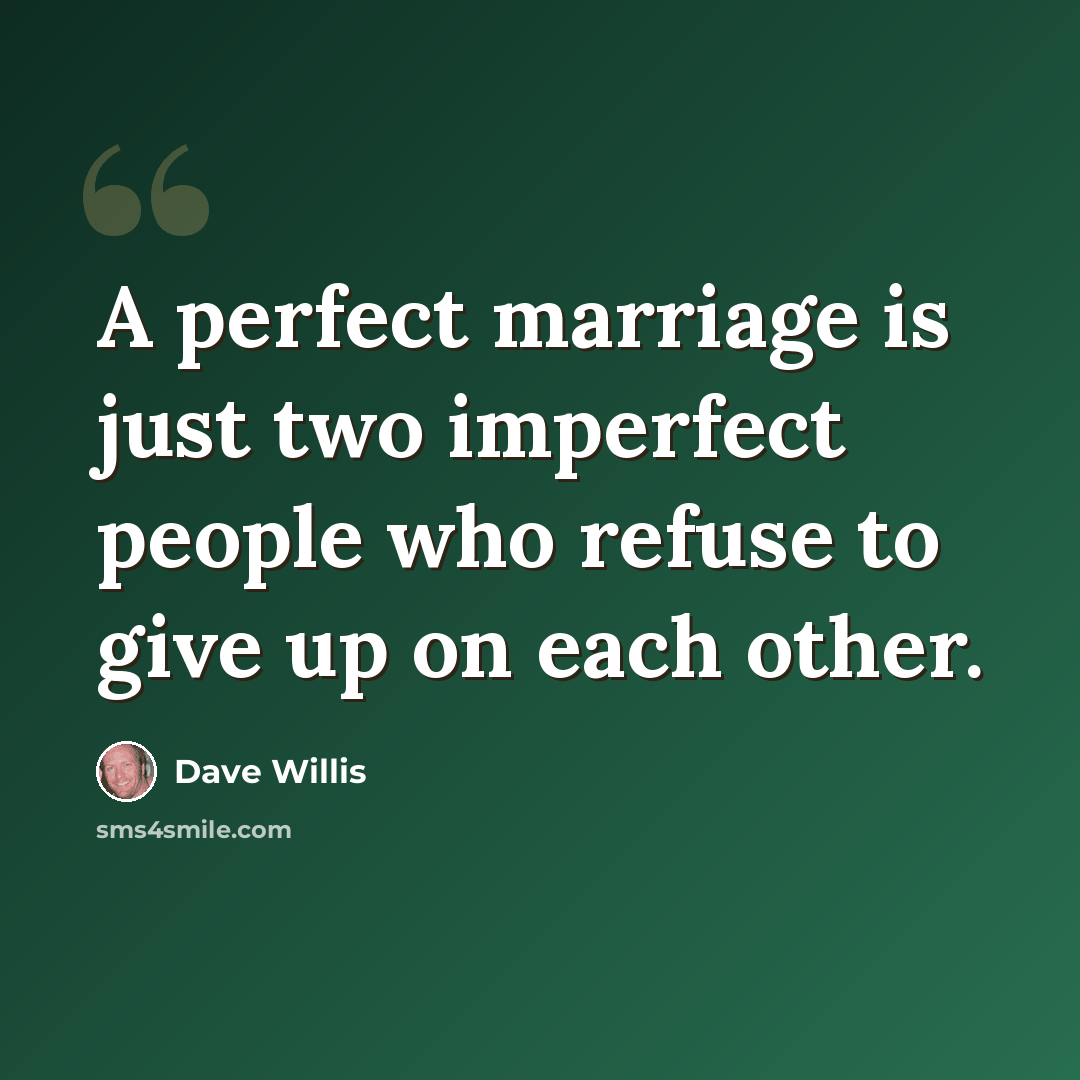 “A perfect marriage is just two imperfect people who refuse to give up on each other.” quote by Dave Willis