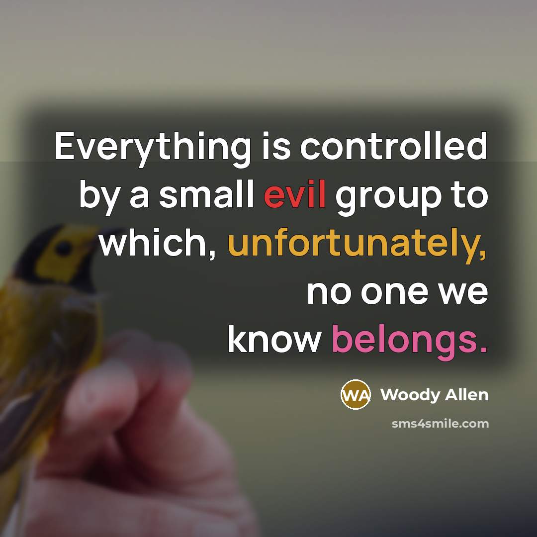“Everything is controlled by a small evil group to which, unfortunately, no one we know belongs.” quote by Woody Allen