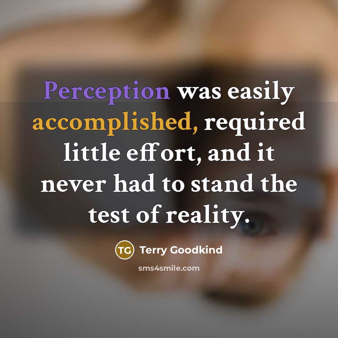 “Perception was easily accomplished, required little effort, and it never had to stand the test of reality.” quote by Terry Goodkind