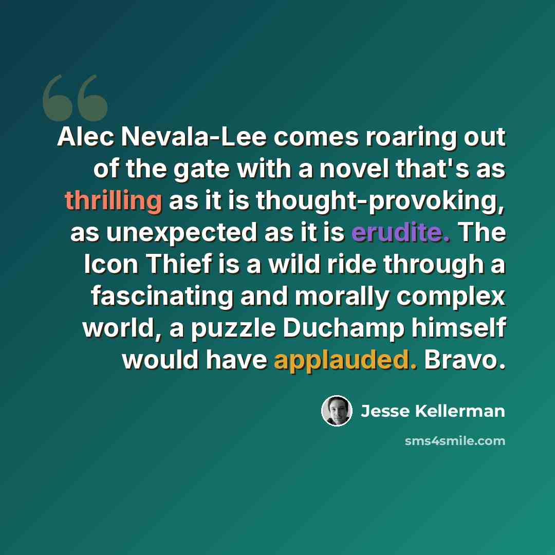 “Alec Nevala-Lee comes roaring out of the gate with a novel that's as thrilling as it is thought-provoking, as unexpected as it is erudite. The Icon Thief is a wild ride through a fascinating and morally complex world, a puzzle Duchamp himself would have applauded. Bravo.” quote by Jesse Kellerman