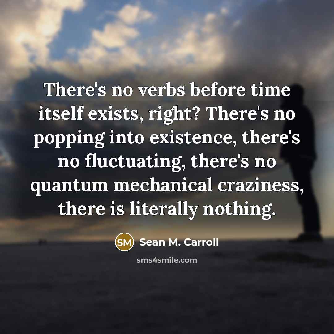 “There's no verbs before time itself exists, right? There's no popping into existence, there's no fluctuating, there's no quantum mechanical craziness, there is literally nothing.” quote by Sean M. Carroll
