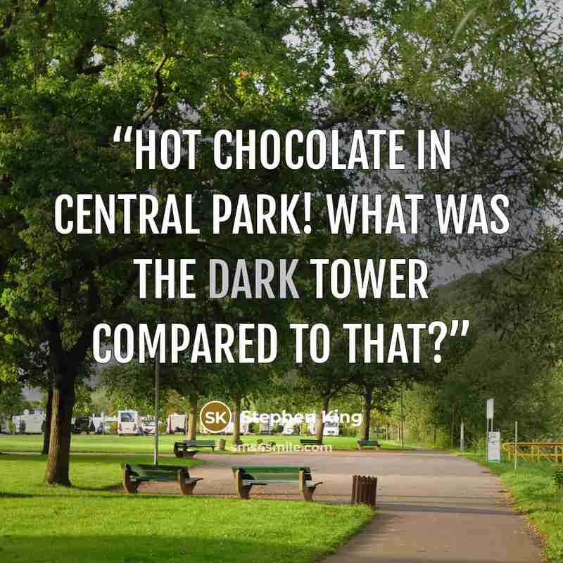 “Hot chocolate in Central Park! What was the Dark Tower compared to that?” quote by Stephen King