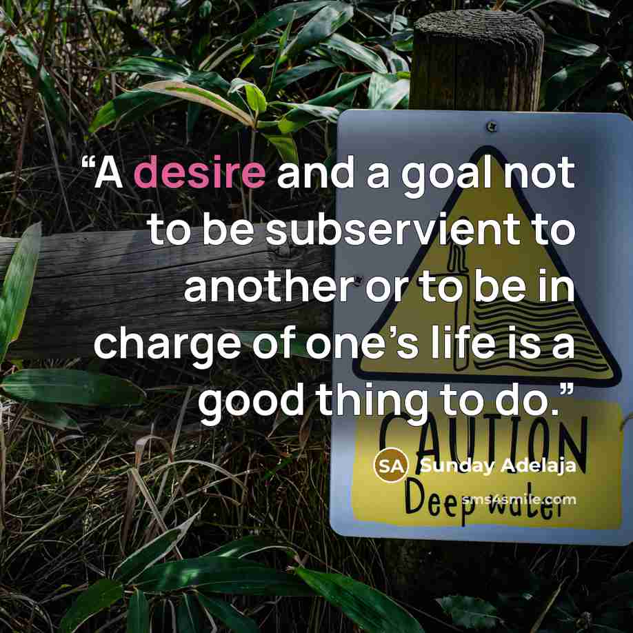 “A desire and a goal not to be subservient to another or to be in charge of one’s life is a good thing to do.” quote by Sunday Adelaja