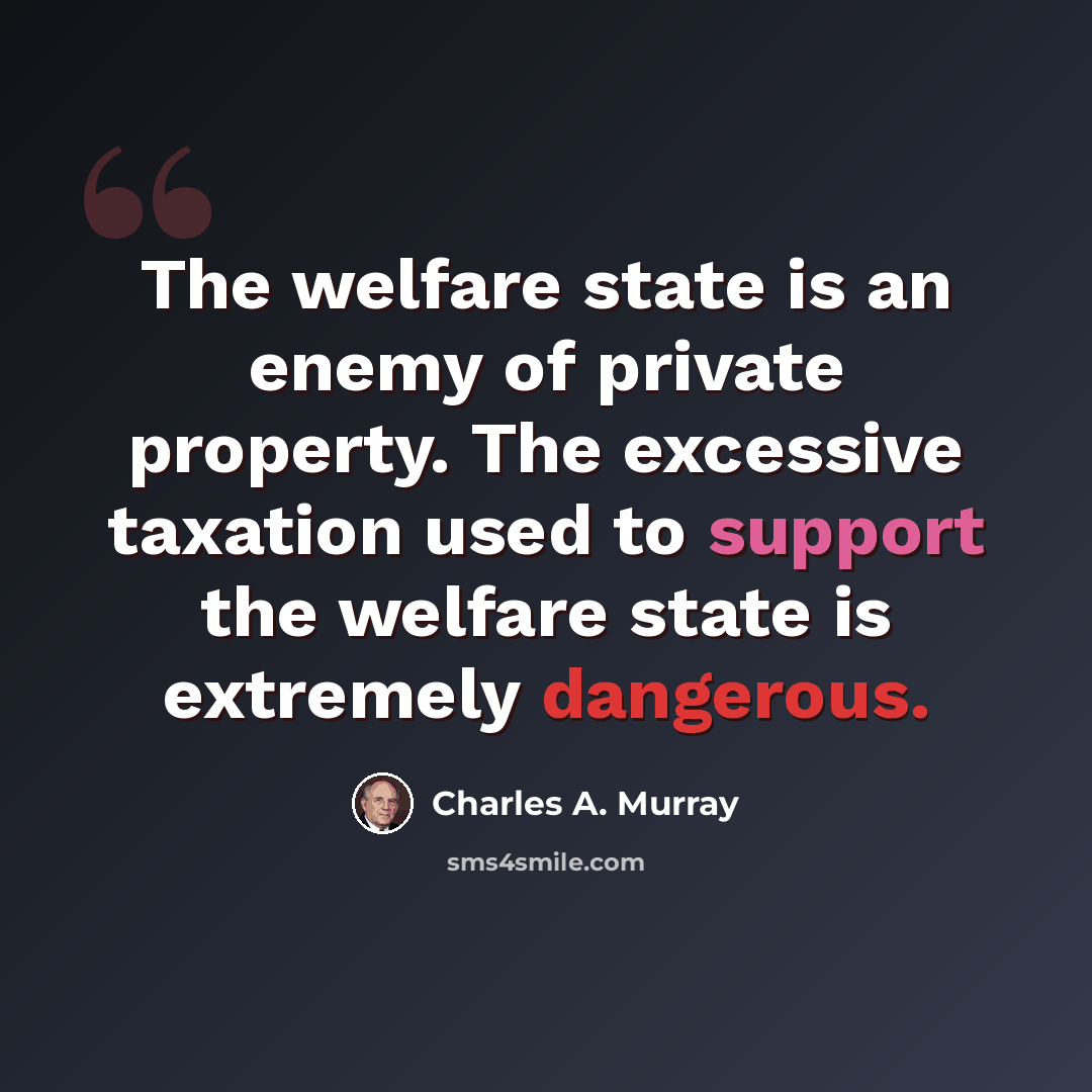 “The welfare state is an enemy of private property. The excessive taxation used to support the welfare state is extremely dangerous.” quote by Charles A. Murray