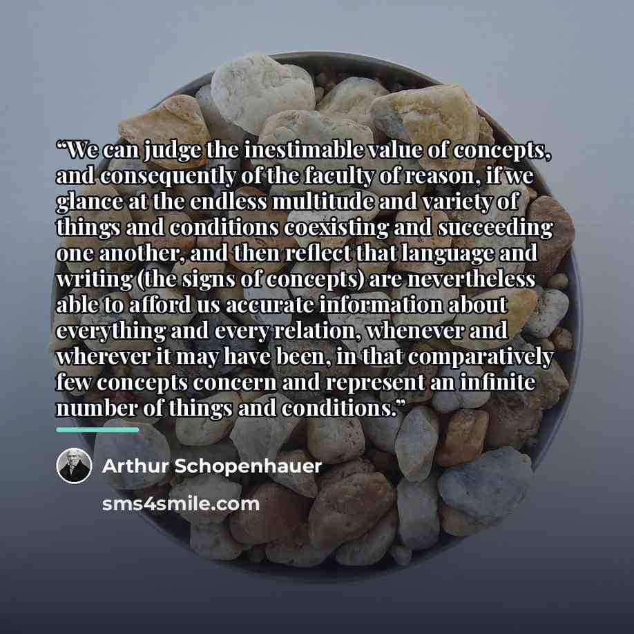 “We can judge the inestimable value of concepts, and consequently of the faculty of reason, if we glance at the endless multitude and variety of things and conditions coexisting and succeeding one another, and then reflect that language and writing (the signs of concepts) are nevertheless able to…” quote by Arthur Schopenhauer