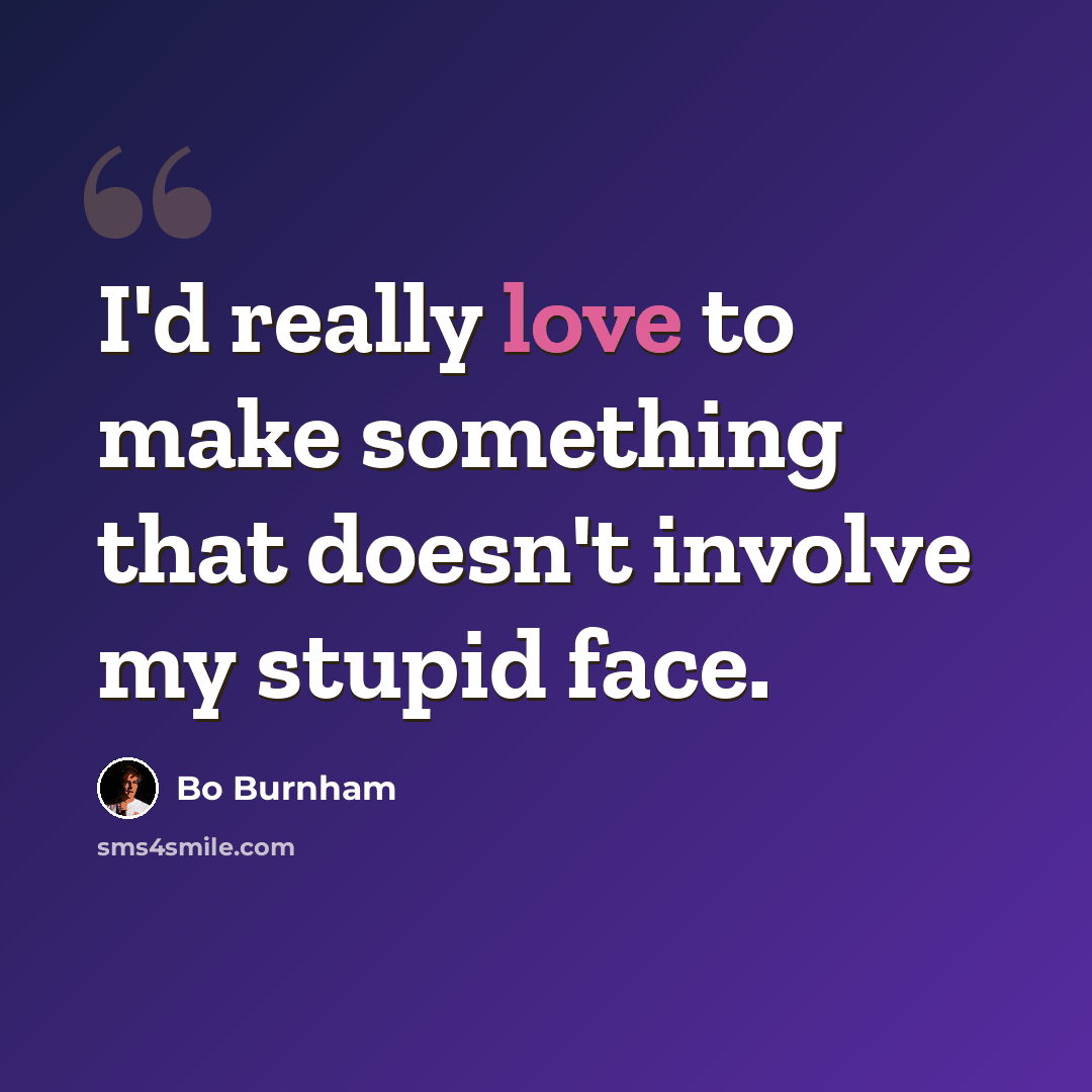 “I'd really love to make something that doesn't involve my stupid face.” quote by Bo Burnham