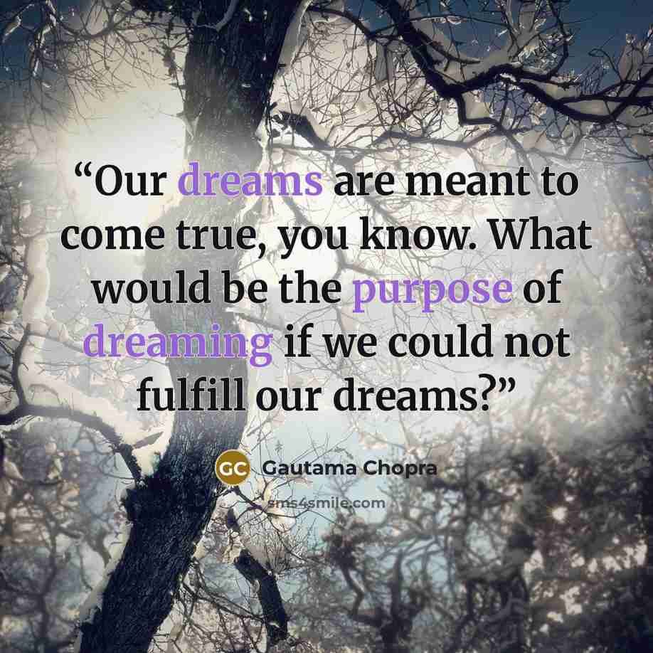“Our dreams are meant to come true, you know. What would be the purpose of dreaming if we could not fulfill our dreams?” quote by Gautama Chopra