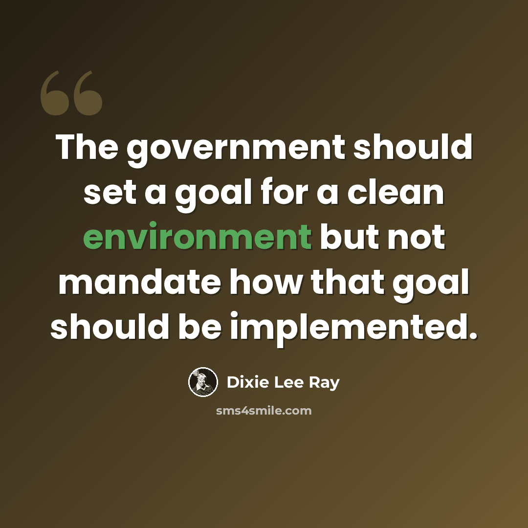 “The government should set a goal for a clean environment but not mandate how that goal should be implemented.” quote by Dixie Lee Ray