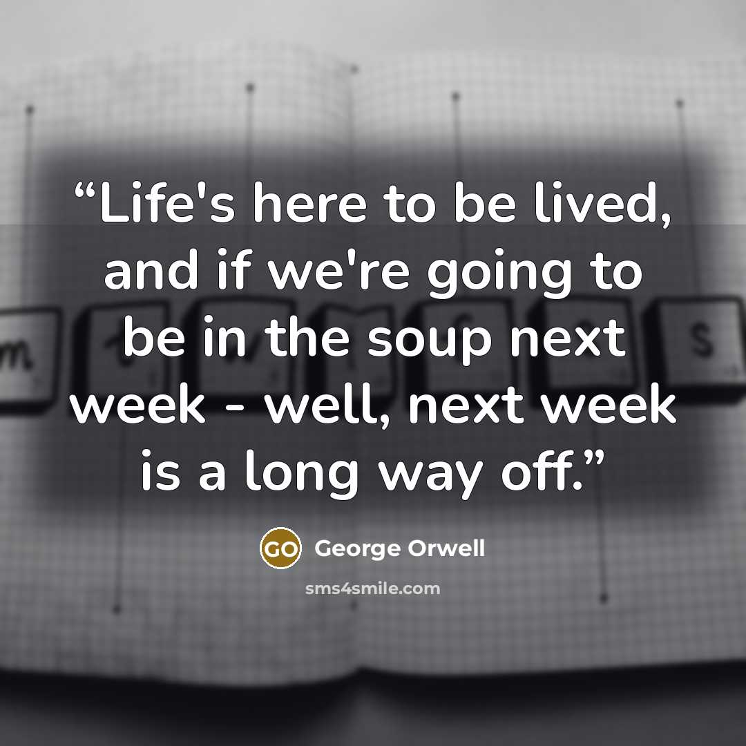 “Life's here to be lived, and if we're going to be in the soup next week - well, next week is a long way off.” quote by George Orwell