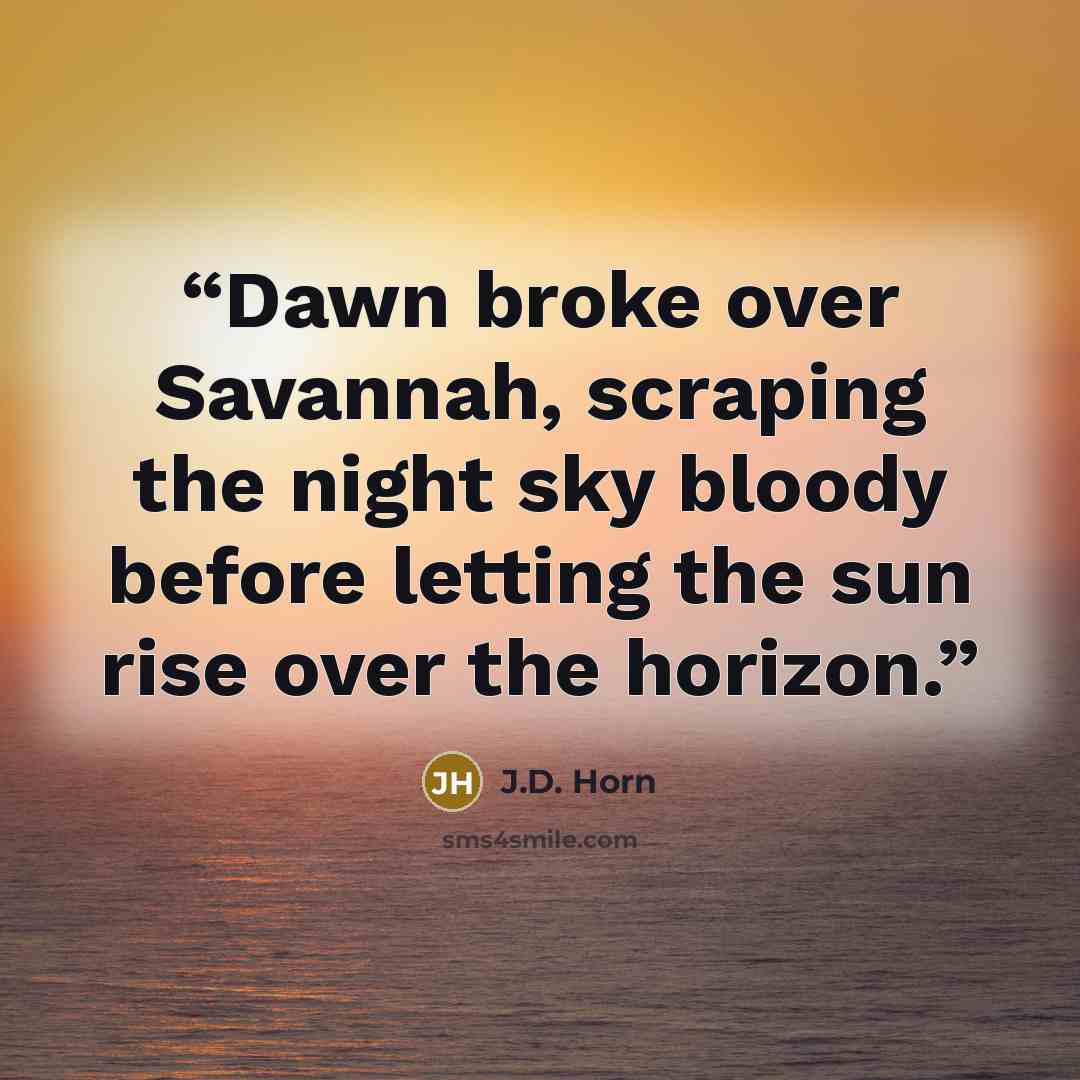 “Dawn broke over Savannah, scraping the night sky bloody before letting the sun rise over the horizon.” quote by J.D. Horn