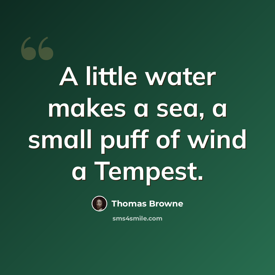 “A little water makes a sea, a small puff of wind a Tempest.” quote by Thomas Browne