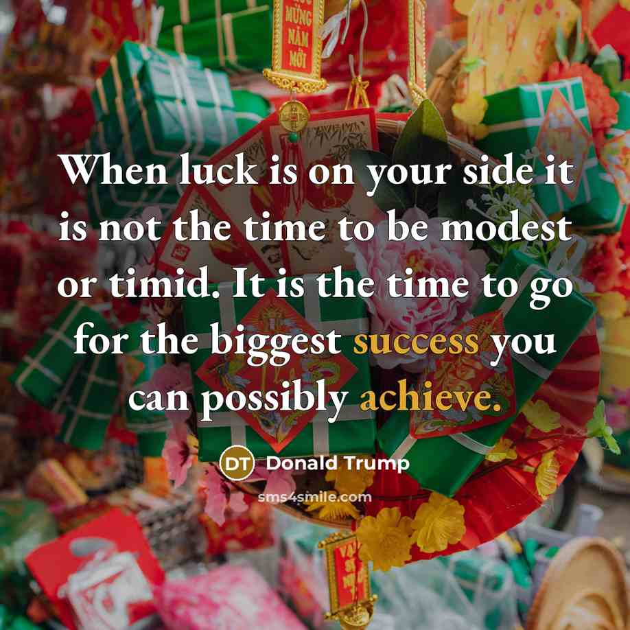 “When luck is on your side it is not the time to be modest or timid. It is the time to go for the biggest success you can possibly achieve.” quote by Donald Trump